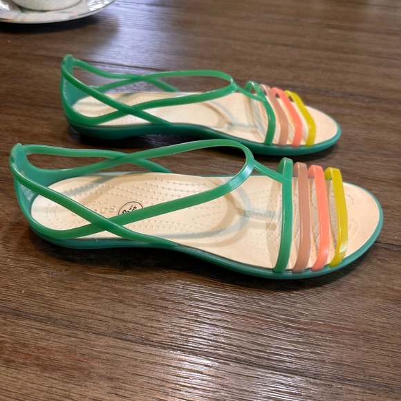 Retro Crocs Tulum Green Sandal Women's Size 7 Colorful Straps Jelly Shoes - Picture 5 of 9